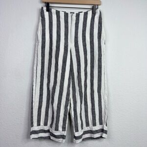 Saks‎ Fifth Avenue Pants Womens 6 Grey White Linen Striped Wide Leg Cropped Boho